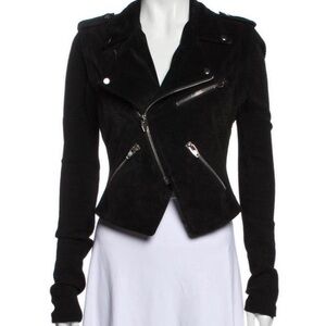 Alexander Wang black suede biker jacked with ribbed sleeves